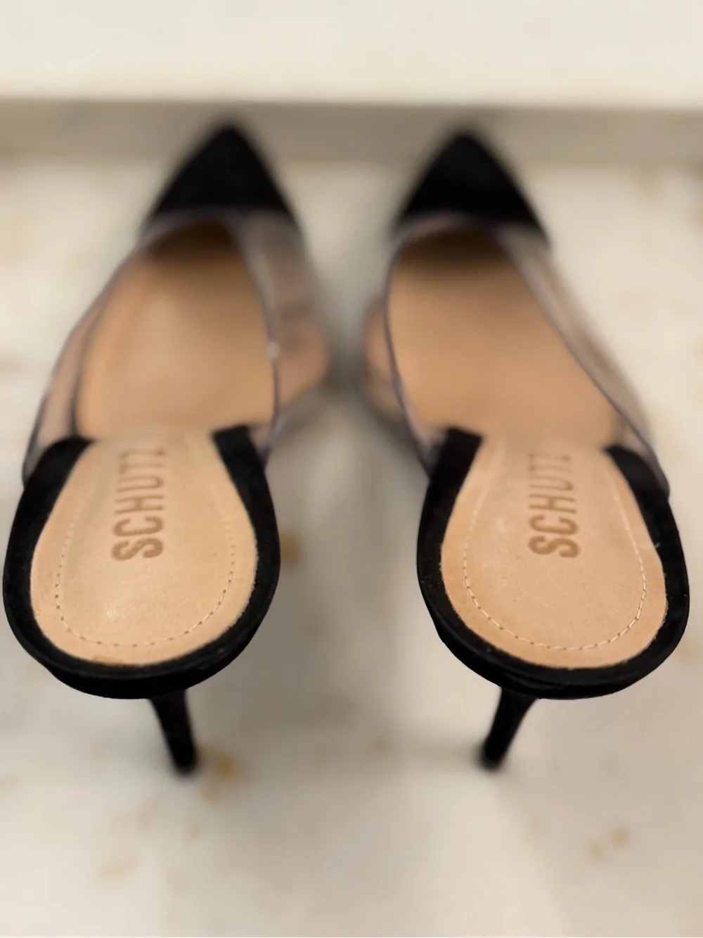SCHUTZ Black Pointed Clear-Panel Mule Slides - Picture 4 of 5